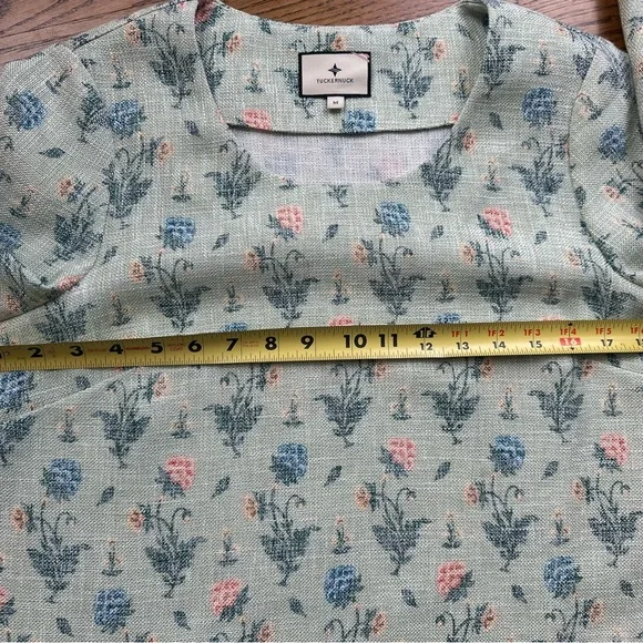 Tuckernuck Jardin Floral Fringe Tunic Top Woven Pastel 3/4 Sleeve Cottage core M - Picture 8 of 9